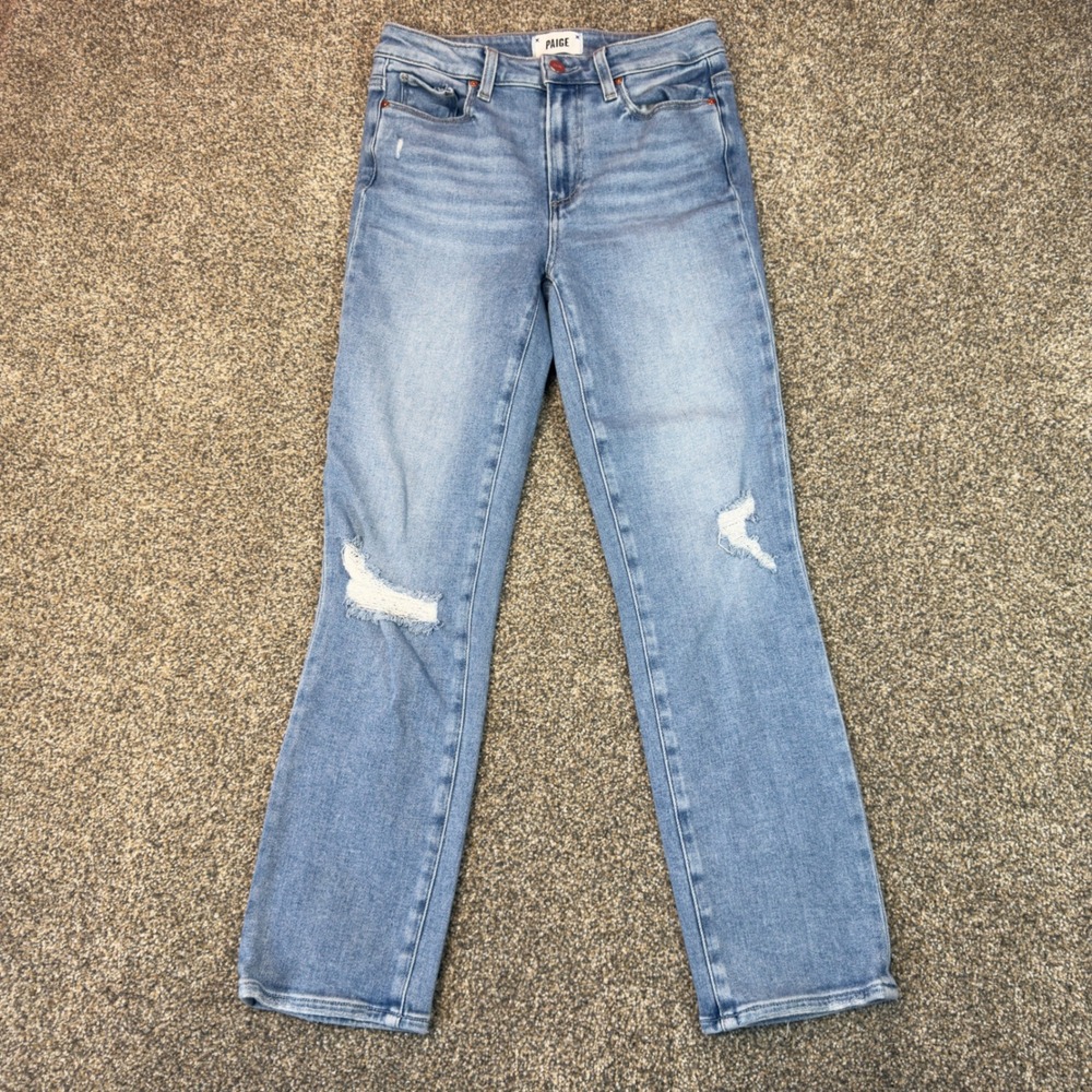 Paige Cindy High Rise Straight Leg Distressed‎ Jeans Light Wash Size 27 Casual